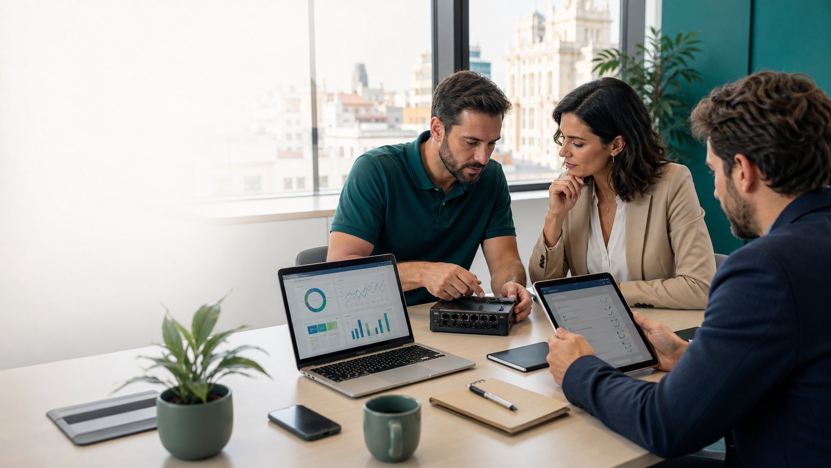 Equipo de Soluciones Tech Care revisando soporte integral para empresas en Madrid